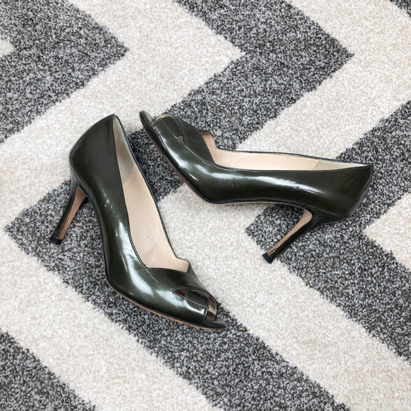 Kate Spade Heels Patent Leather Peep Toe Green - Picture 2 of 6